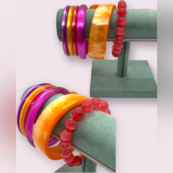 Retro Moon Glow Bracelets Colourful Plastic Jewelry Lot - Picture 4 of 10